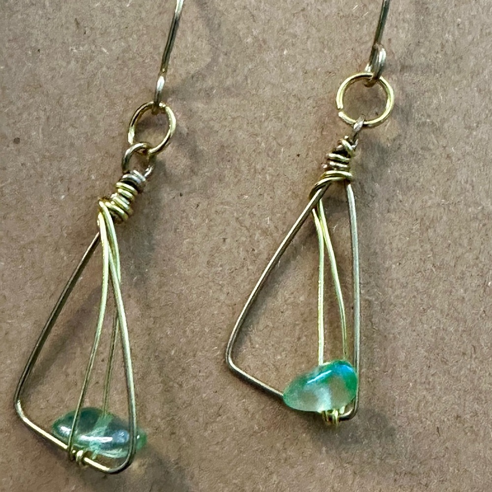 Modern Gold and Green Geometric Earrings